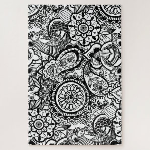 Süße schwarze weiße floral paisley puzzle