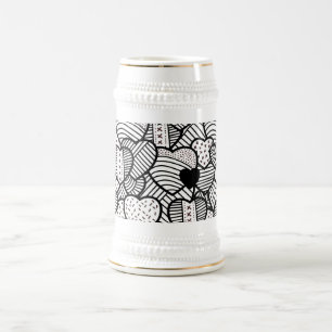 Süße schwarze weiße Herzen Muster Bierglas