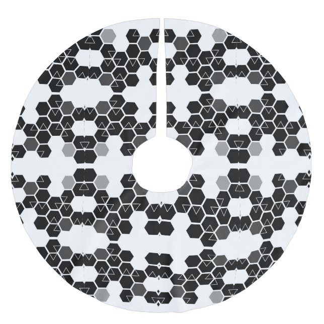 Süße schwarze weiße Hex-Datenmuster Polyester Weihnachtsbaumdecke (Vorderseite)