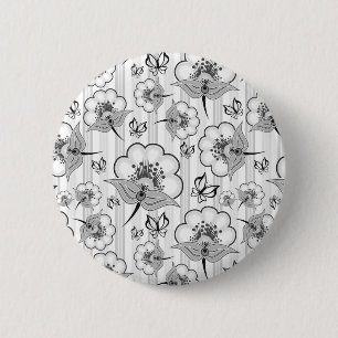 Süße schwarze weiße nahtlose Blumenmuster Button