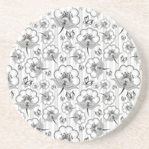 Süße schwarze weiße nahtlose Blumenmuster Getränkeuntersetzer