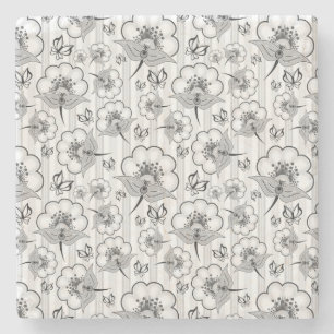 Süße schwarze weiße nahtlose Blumenmuster Steinuntersetzer