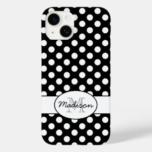 Süße schwarze weiße Punkte Retro-Muster Monogramm Case-Mate iPhone 14 Hülle