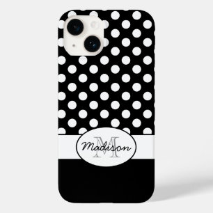 Süße schwarze weiße Punkte Retro-Muster Monogramm Case-Mate iPhone 14 Hülle