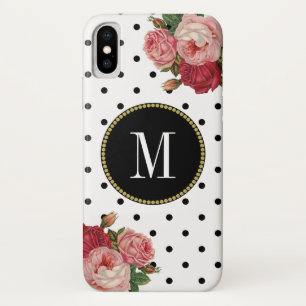Süße schwarze weiße Punkte Vintage floral goldenes Case-Mate iPhone Hülle