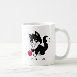 Süße schwarze weiße Smoking-Kätzchen & roter Ball Kaffeetasse