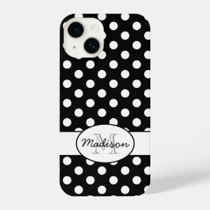 Süße schwarze weiße Tupfen Retro-Muster Monogramm iPhone 14 Hülle