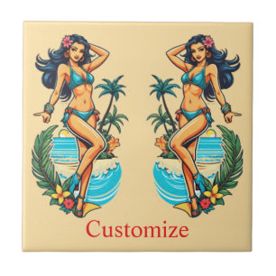 Süße Schwarzhaarige Bikini-Strand-Girl Thunder_Cov Fliese