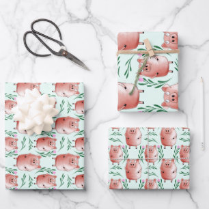 Süße Schwein Geschenkanhänger Bauernhof-Tier Gebur Geschenkpapier Set