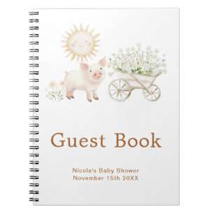 Süße Schweine-Schubkarre-Baby-Shower-Gästebuch Notizblock