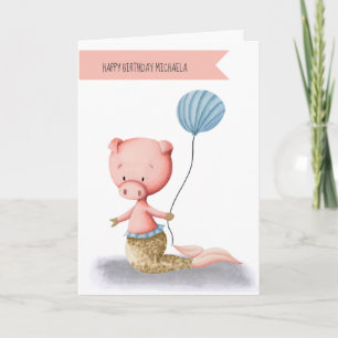 Süße Schweinmeerjungfrau mit Luftballon Geburtstag Karte