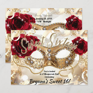 Süße Sechzehn 16 Creme Gold Maskenball Party Einladung