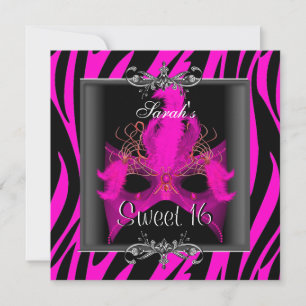 Süße Sechzehn 16 Geburtstag Pink Zebra Schwarze Ma Einladung