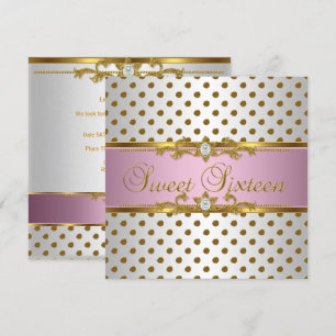 Süße Sechzehn 16 Geburtstag Rosa Weiß Gold Punkt Einladung