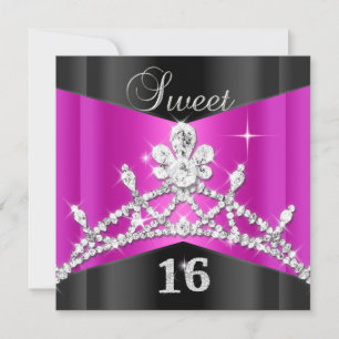 Süße Sechzehn 16 Hot Pink Schwarz Silber Tiara Einladung