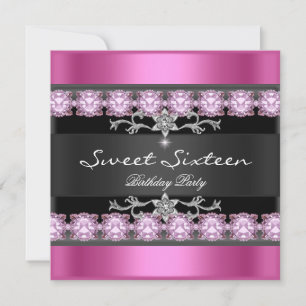 Süße Sechzehn 16 Party Pink Schwarz Silber Weiß Einladung