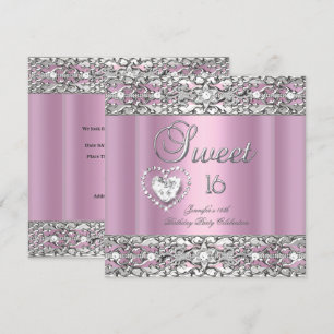 Süße Sechzehn 16 Party Pink Silber Diamant Einladung