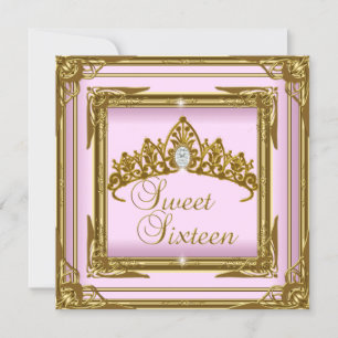 Süße Sechzehn 16 Rosa Diadem Gold Glitter Einladung