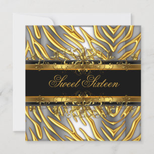 Süße Sechzehn 16 Zebra Gold Schwarz Silber Einladung