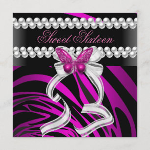 Süße Sechzehn 16 Zebra Schmetterling Schwarz Pink Einladung