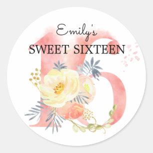 Süße Sechzehn Blush Pink Flower Nummer 16 Benutzer Runder Aufkleber