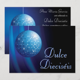 Süße Sechzehn Disco Ball Blau Party Einladung