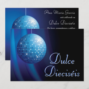 Süße Sechzehn Disco Ball Blau Party Einladung