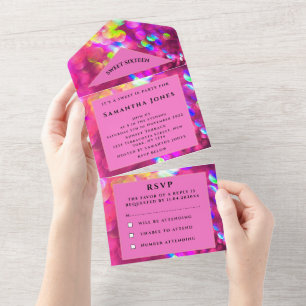 Süße Sechzehn Funkelnde Glitter Mädchenhafte Rosa All In One Einladung