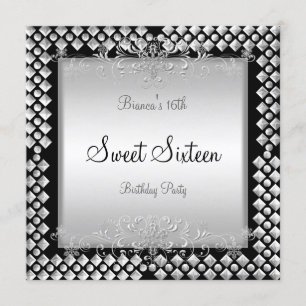 Süße Sechzehn Geburtstag 16 16. Silber Schwarz Einladung