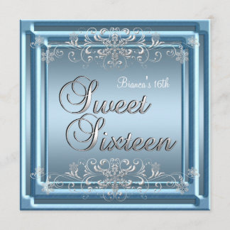Süße sechzehn Geburtstag Blau Silber Teenie Mädche Einladung