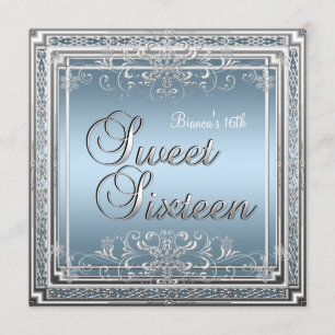 Süße sechzehn Geburtstag Blau Silber Teenie Mädche Einladung