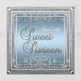 Süße sechzehn Geburtstag Blau Silber Teenie Mädche Einladung