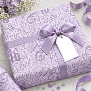 Süße Sechzehn Glanz-Wortwolke Violett ID1333 Geschenkpapier