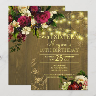 Süße sechzehn goldene Lichter Holz Blumen Herbst H Einladung