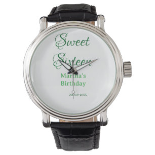 Süße Sechzehn grüner Name Datum Kalligrafie Boho R Armbanduhr