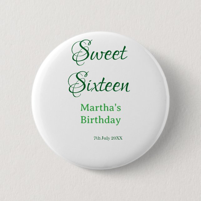 Süße Sechzehn grüner Name Datum Kalligrafie Boho R Button (Vorderseite)