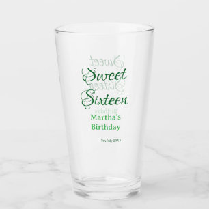 Süße Sechzehn grüner Name Datum Kalligrafie Boho R Glas