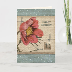 Süße sechzehn Happy Birthday. Vintage Floral Kunst Karte