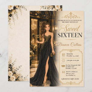 Süße Sechzehn Maskenball Glamour Einladung