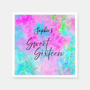 Süße Sechzehn Neon-Wasserfarben-Party Serviette