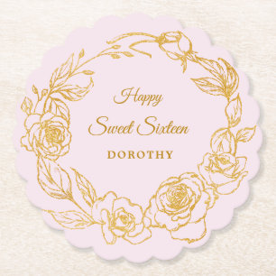 Süße Sechzehn Party Gold Rose Blush Rosa Untersetzer