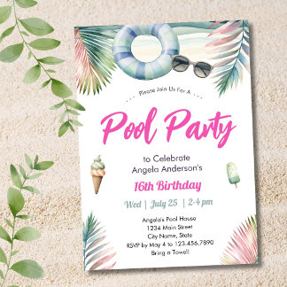 Süße Sechzehn Poolparty zum Geburtstag Einladung