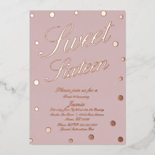 Süße Sechzehn Punkte Erröten Gold Prägung Folieneinladung