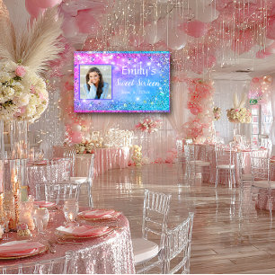 Süße Sechzehn Rosa Blau Glitter Funkelnde Lichter Banner