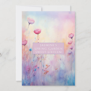 Süße Sechzehn Rosa Blaue Frühlingsblumen Einladung