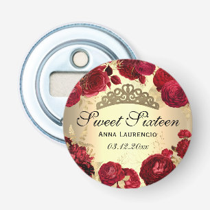 Süße Sechzehn rote goldene Blumenrosen-Tiara Maßan Flaschenöffner