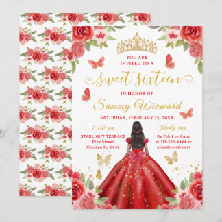 Süße Sechzehn Schwarze Prinzessin Rote Florale Tia Einladung