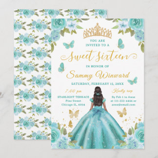 Süße Sechzehn Schwarze Prinzessin Türkis Tiara Einladung