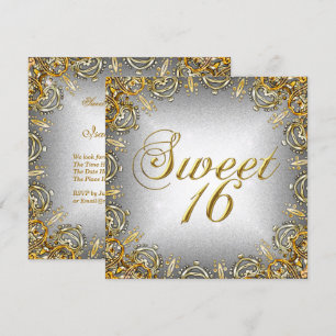 Süße Sechzehn Süße 16 Gold Grau Silber Einladung