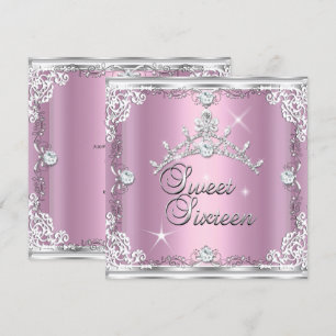 Süße Sechzehn Süße 16 Rosa Silber Diamant Tiara Einladung